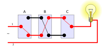 Schematics of a three-way switch (Wikipedia)