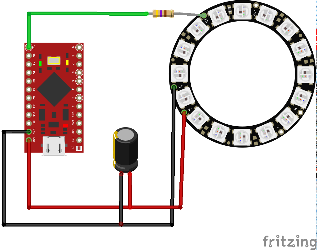 Circuit schematic for the NeoPixel ring