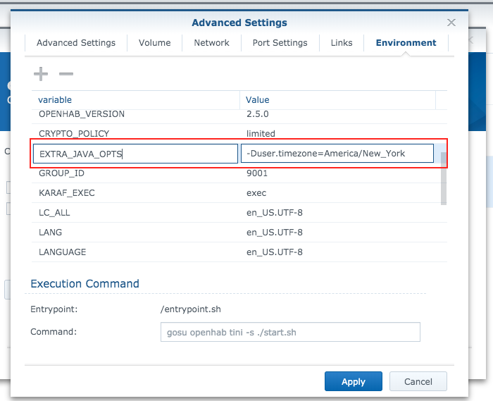 Advanced container settings