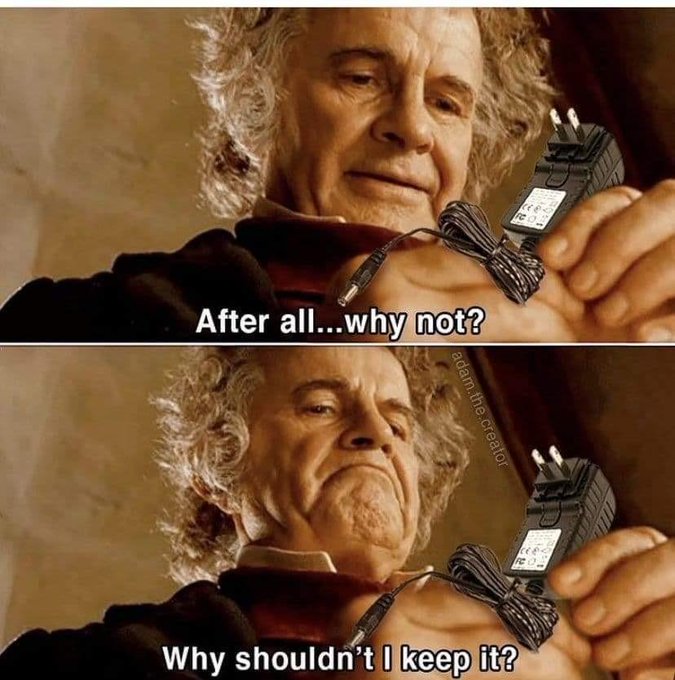 Bilbo Baggins holding a charger
