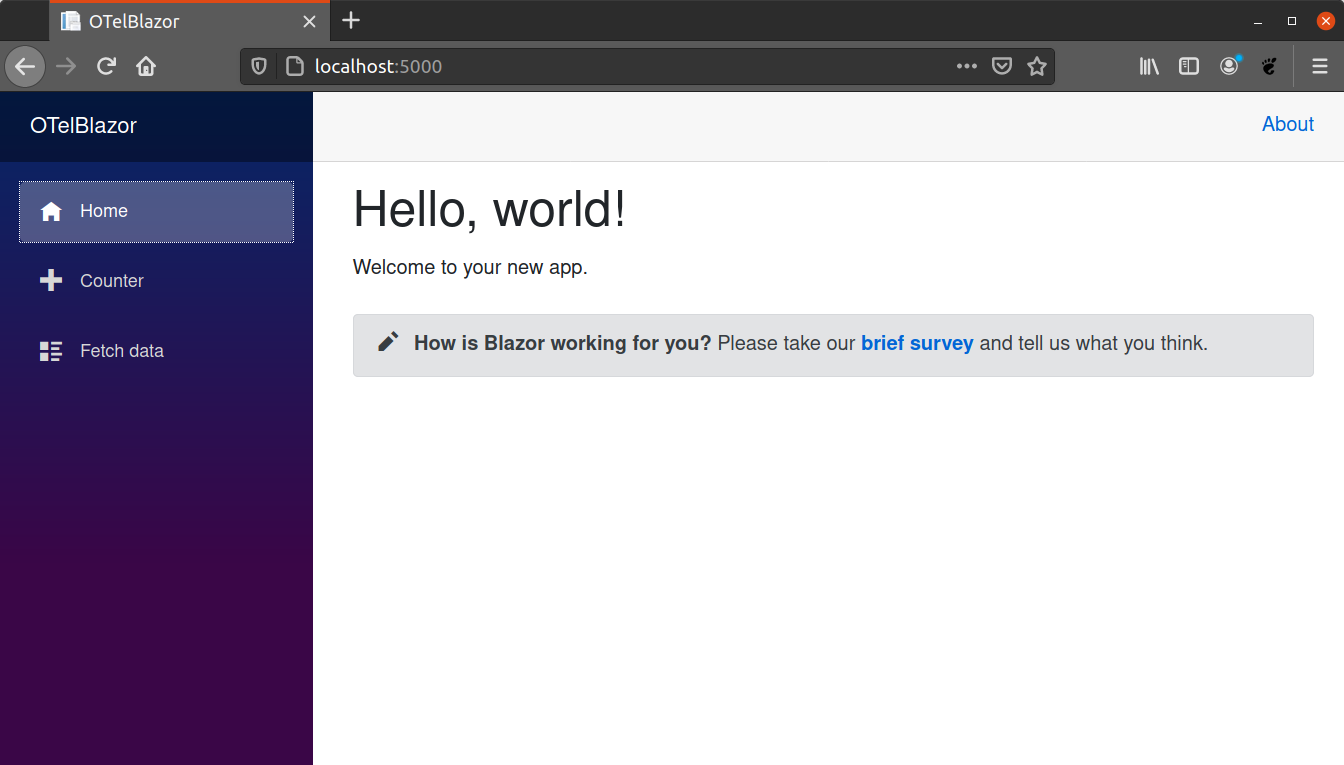 Screenshot of the Blazor sample app's main page