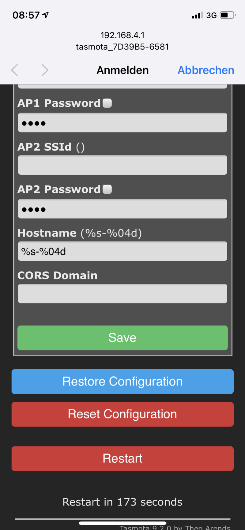 Configuration the Sonoff/Tasmota device