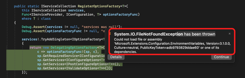 OpenTelemetry .NET causing an exception due to missing dependencies