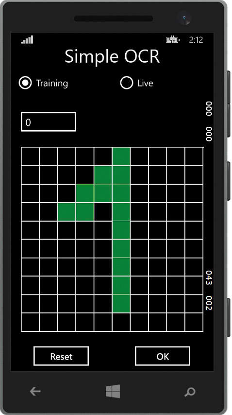 A screenshot of the SimpleOcr app running in the Windows Phone emulator