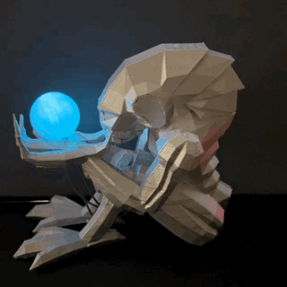 The finished Chozo statue holding a glowing ball (animated)