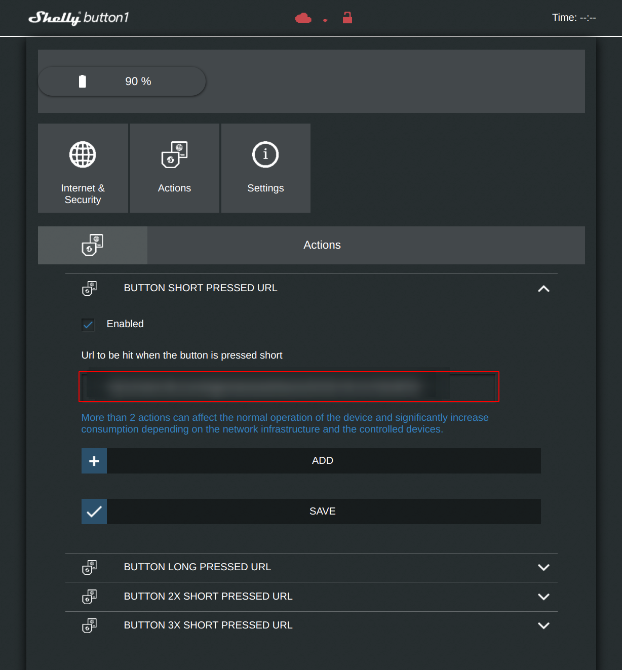 Configuring the Action URL of the Shelly IoT Button