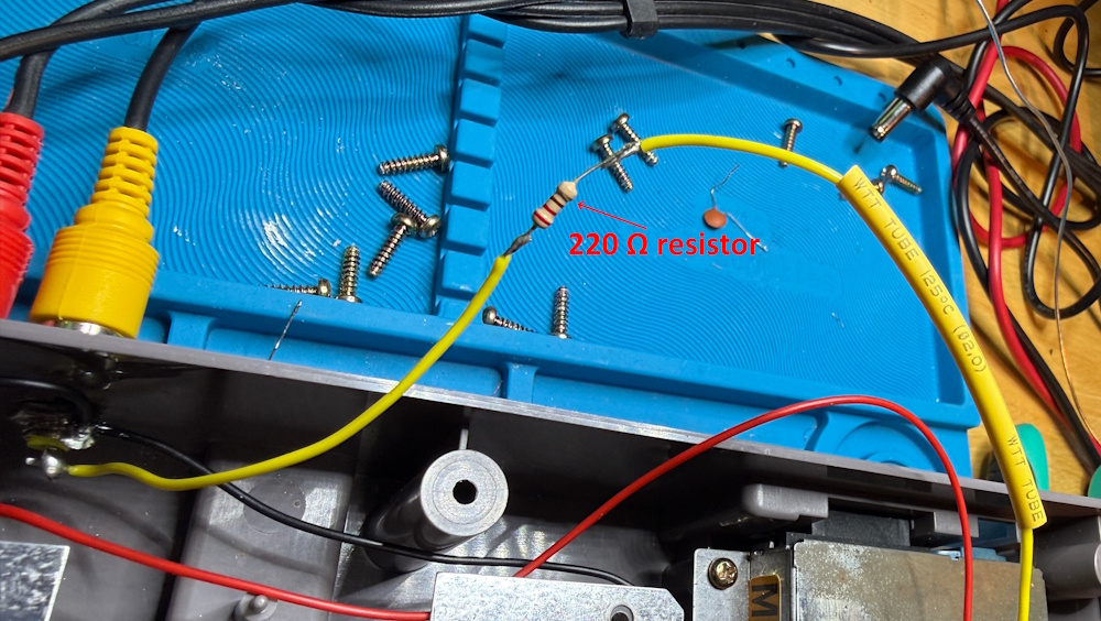 A 220 Ω resistor soldered in