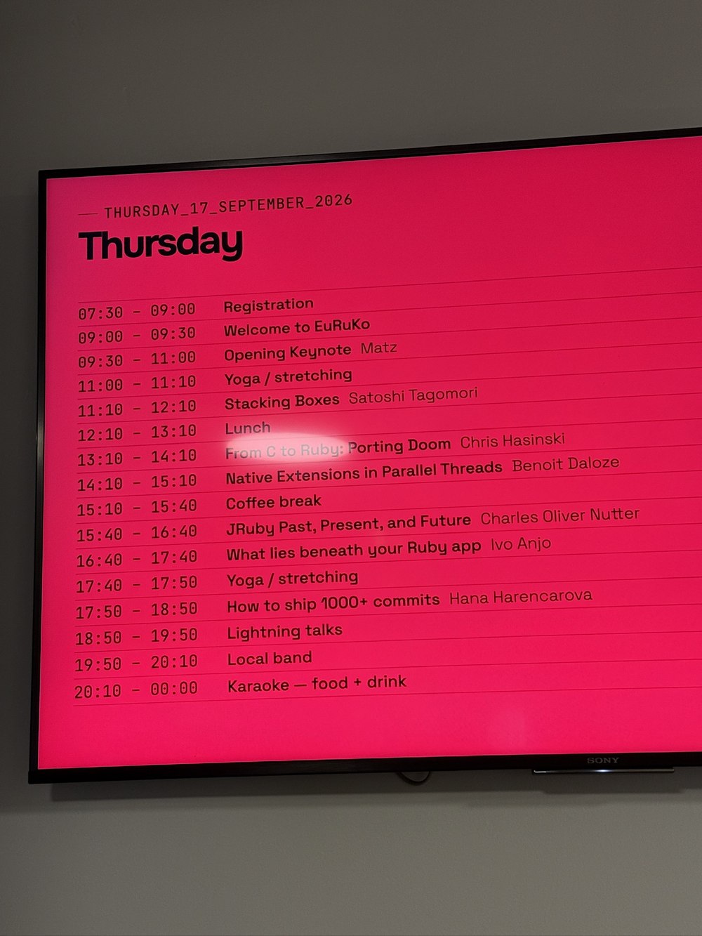 Conference schedule for Day 1
