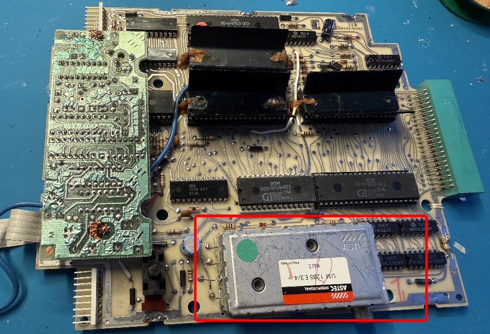 The intellivision mainboard with the RF modulator box